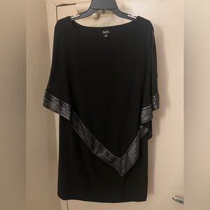 SLNY Asymmetrical Black Dress with Metallic Accents
